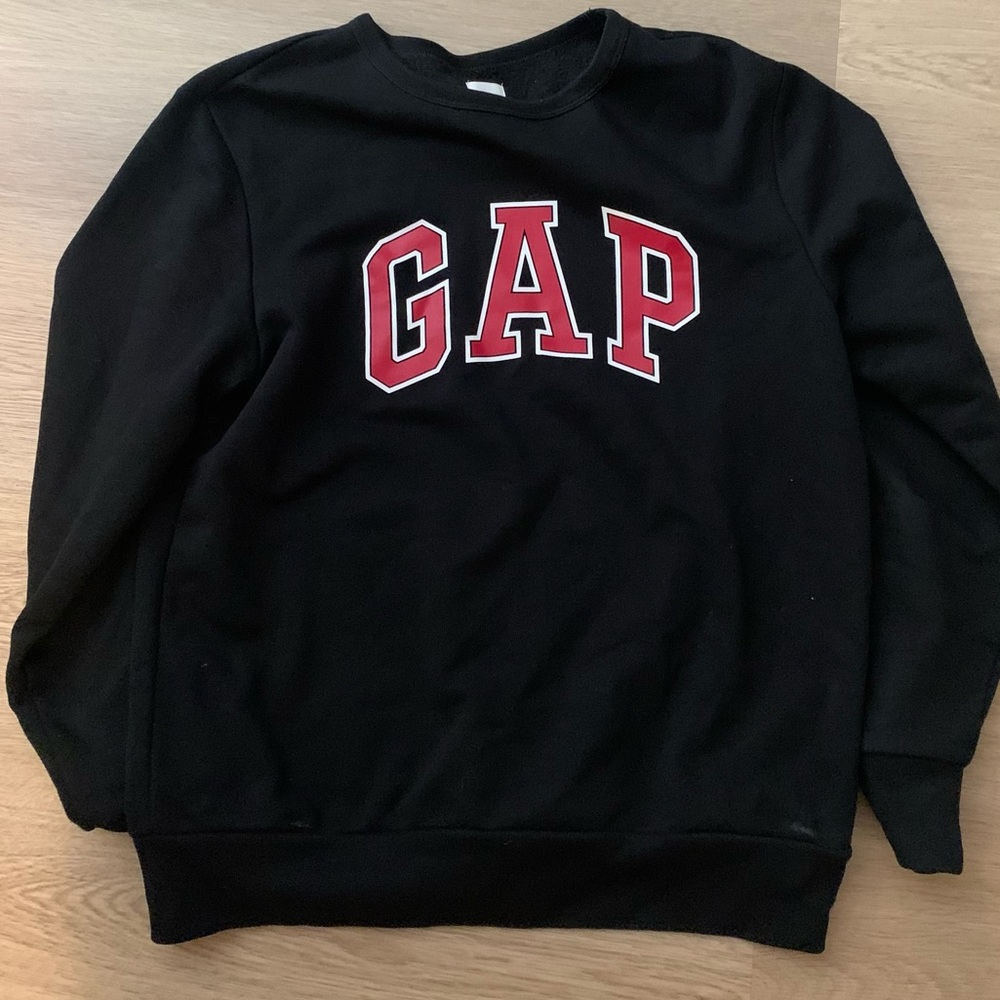 Gap black crew neck sweater with red logo
